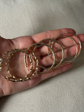 Gold Plated 925 Sterling Silver Beautiful Large Textured Hoop Earrings Lot of 3